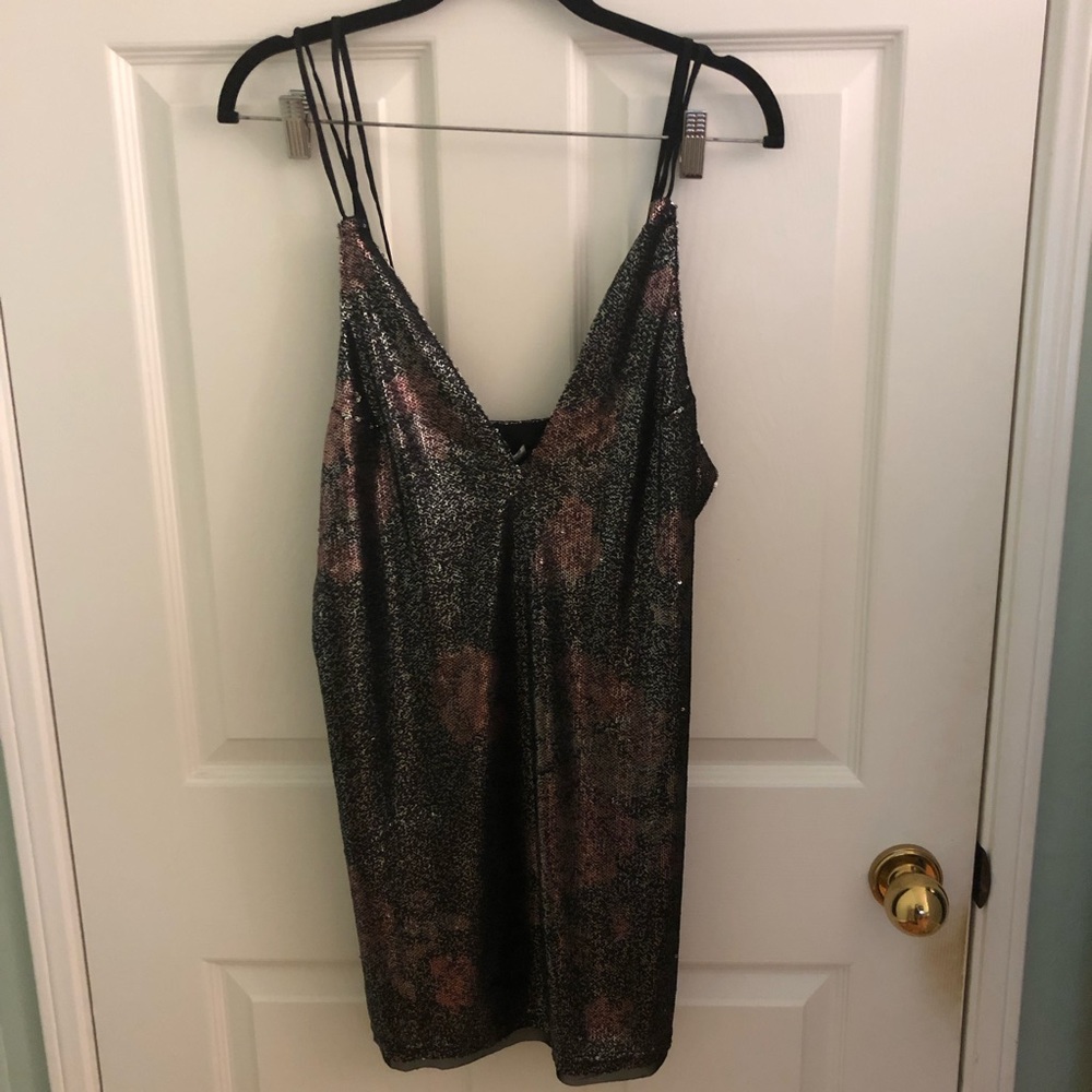 Free People Double Take Sequin Mini Slip Dress Moody Floral - Picture 6 of 8